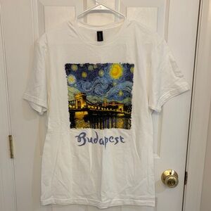 Gildan White Tee with Budapest Starry Night Design